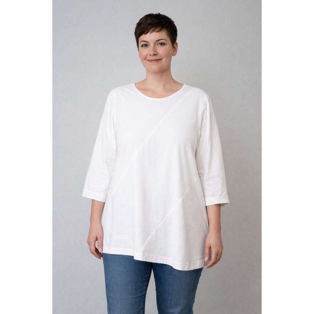 J.Jill Asymmetrical Hem Tunic White Shirt Collection Size Large Cotton Blend Top